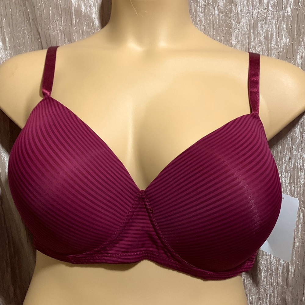 Remi Rafe Pure Beauty Bra Burgundy Red NWT 44D Striped Wire Free